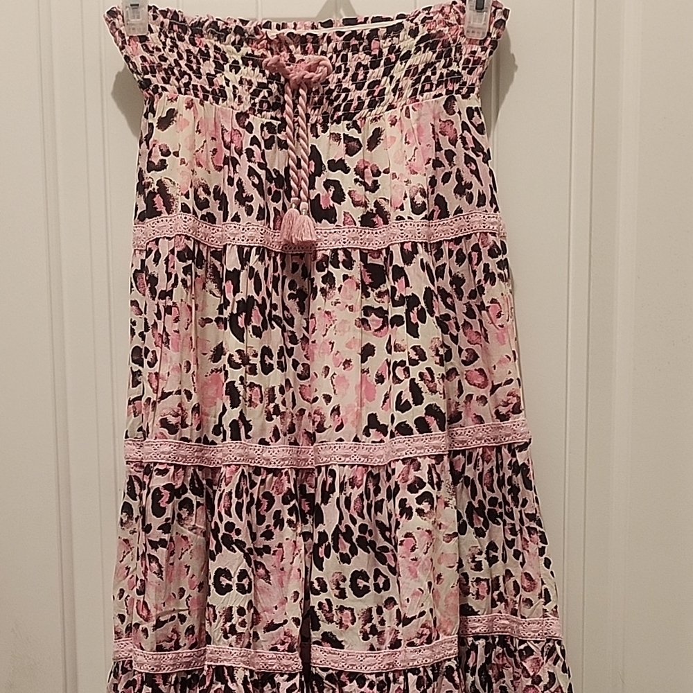 Pink Leopard Print Maxi Skirt